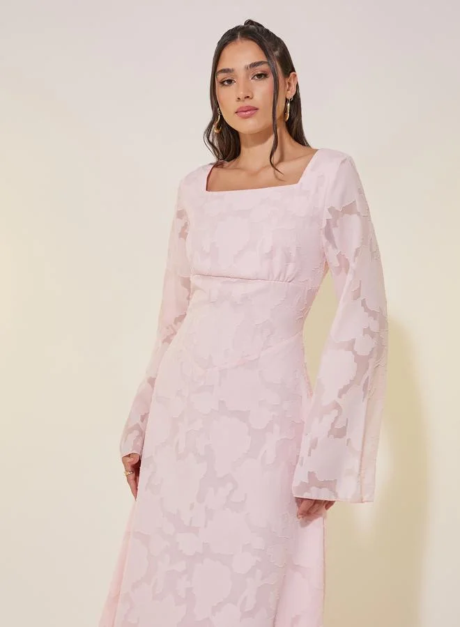 Take Two Take Two Jacquard Square Neck Midi Dress