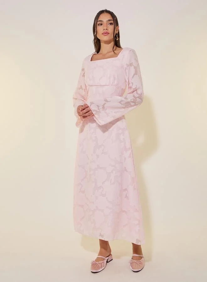 Take Two Jacquard Square Neck Midi Dress