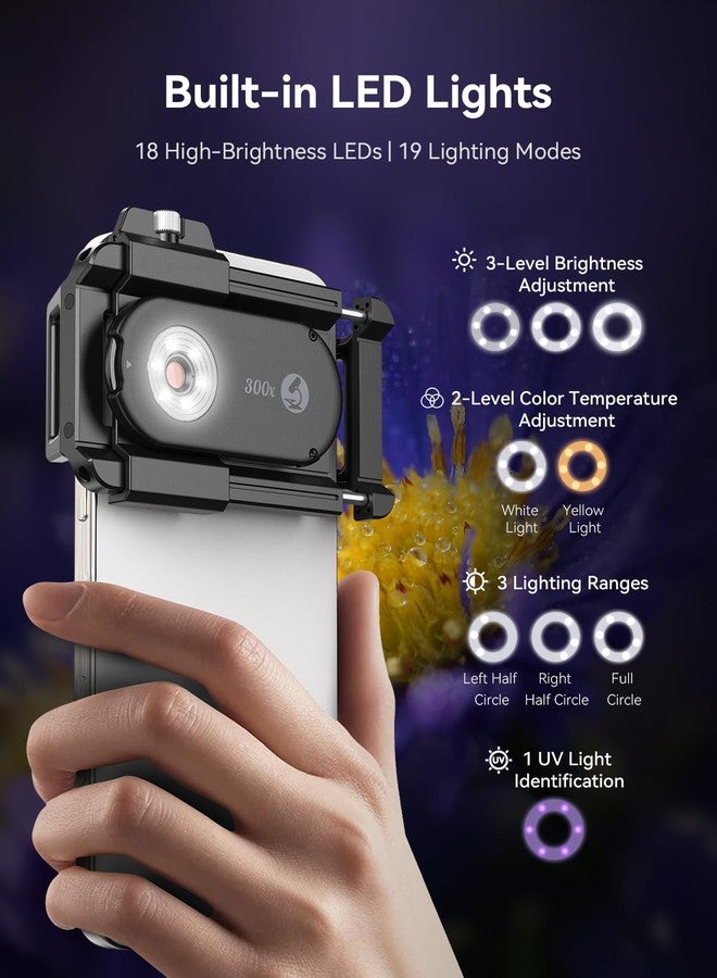 MIAO LAB 300X Phone Microscope Lens, Phone Camera Micro Lens with Universal Clip/LED Light/CPL, Mini Pocket Microscope Attachment Fit for iPhone 16/15/14/13, and Most Smartphone - Image 5