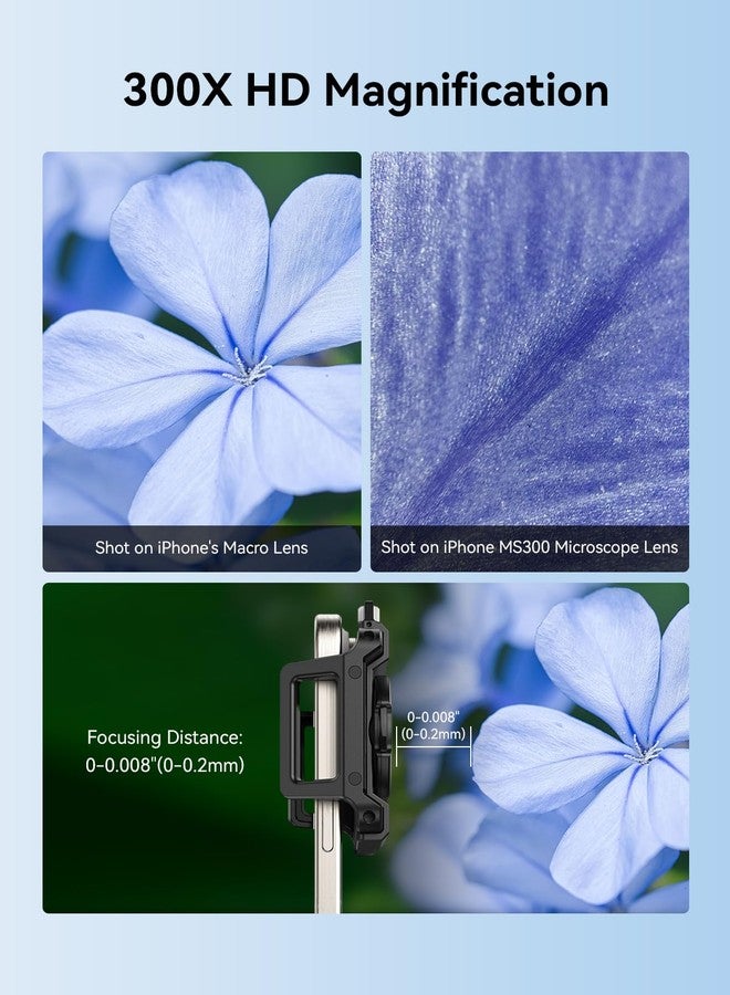 MIAO LAB 300X Phone Microscope Lens, Phone Camera Micro Lens with Universal Clip/LED Light/CPL, Mini Pocket Microscope Attachment Fit for iPhone 16/15/14/13, and Most Smartphone - Image 3