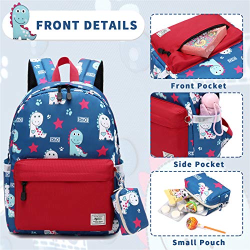 mygreen Kids backpacks, Cute Lightweight Water Resistant Preschool Backpack for Boys and Girls Chest Strap, Orange Red Dinosaurs - Image 4