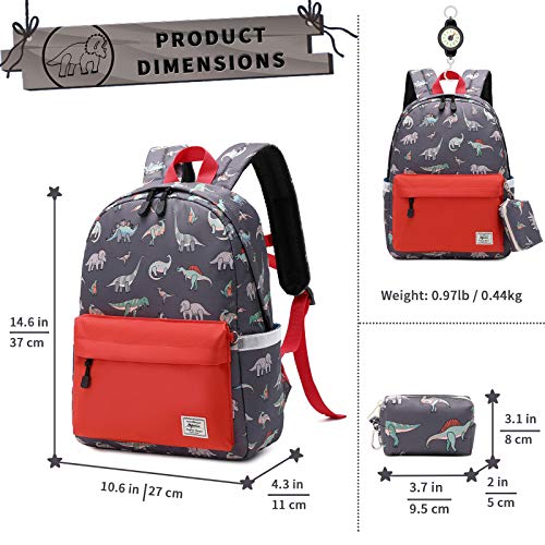 mygreen Kids backpacks, Cute Lightweight Water Resistant Preschool Backpack for Boys and Girls Chest Strap, Orange Red Dinosaurs - Image 2