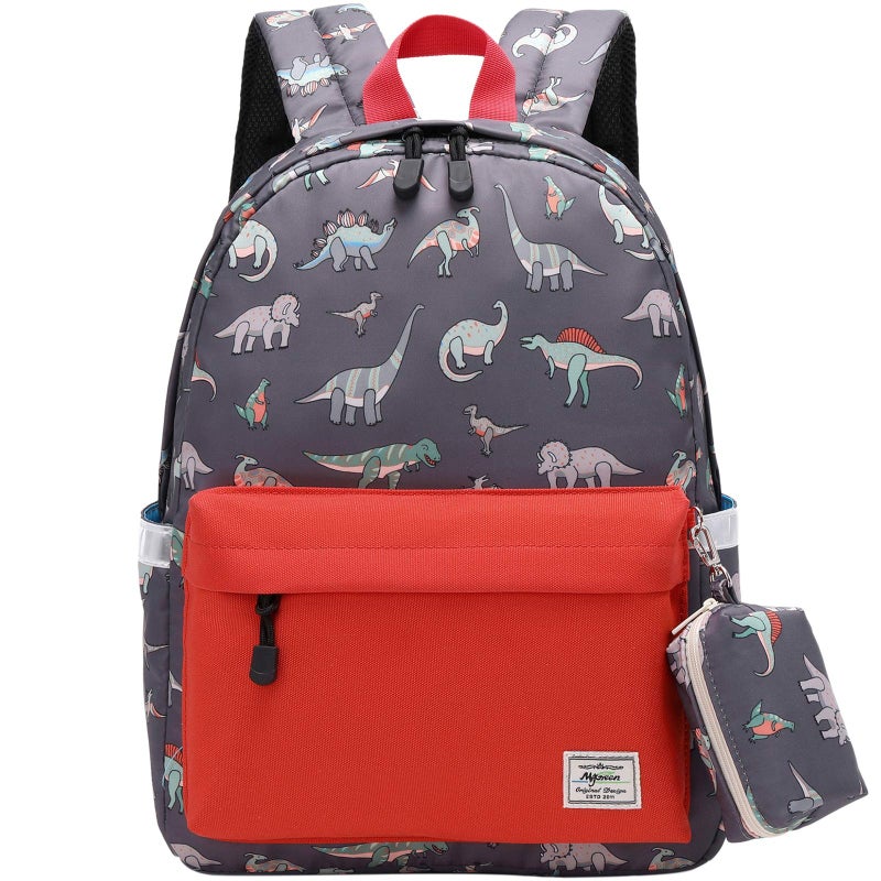 mygreen Kids backpacks, Cute Lightweight Water Resistant Preschool Backpack for Boys and Girls Chest Strap, Orange Red Dinosaurs - Image 3