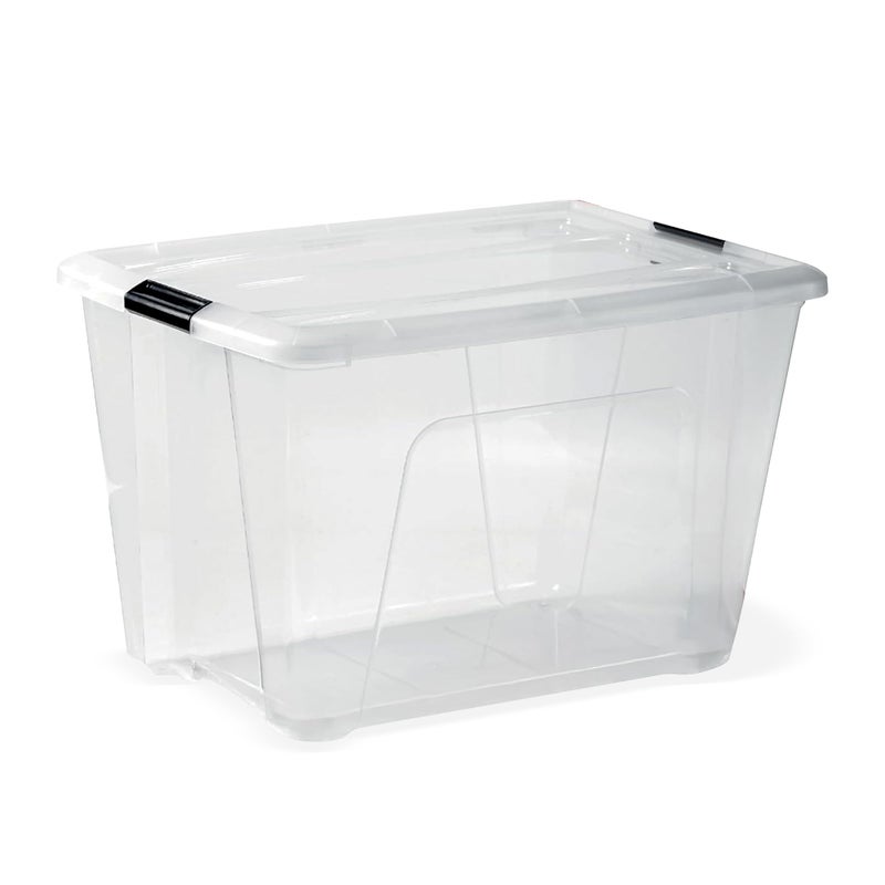 HOOJO® 50L Clear Storage Boxes with Lockable Lid & Wheels – Pack of 1 Transparent Plastic Organizers for Clothes, Toys, Tools, Office Supplies, Medicines & Crafts - Image 1