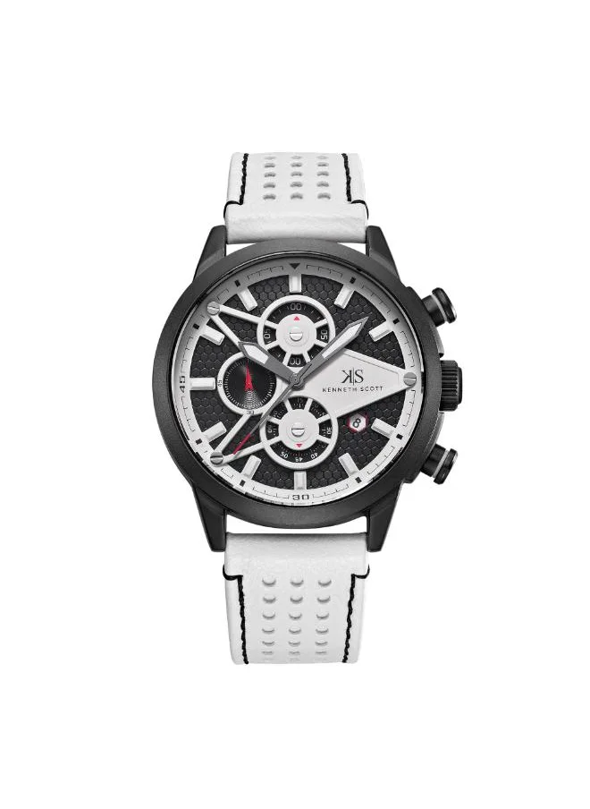KENNETH SCOTT Men's Chronograph Display Watch With White PU Strap - K25108-BLWB