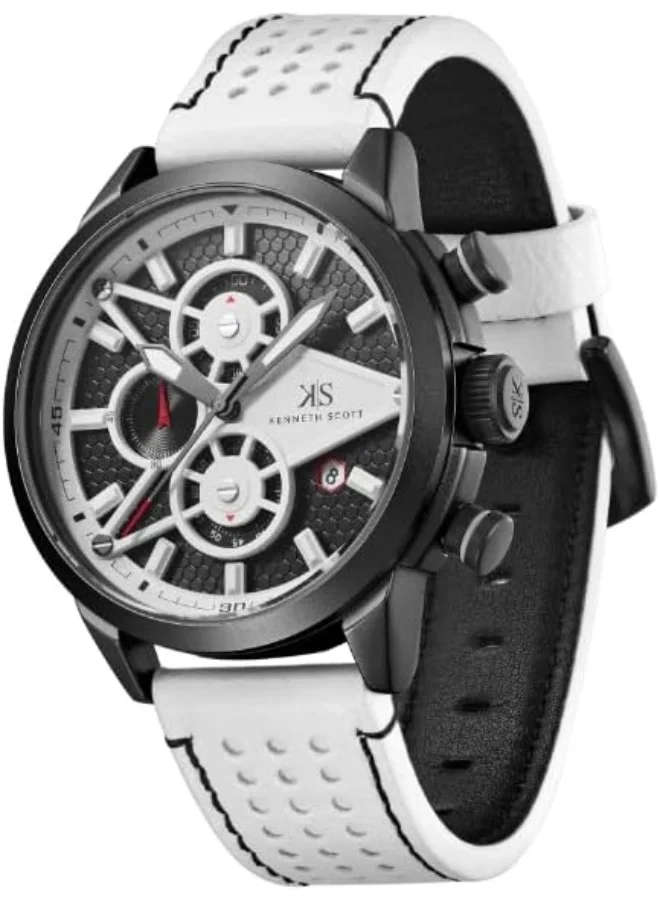 كينيث سكوت Kenneth Scott Men's Watch, Chronograph Display and PU Strap - K25108-BLWB, White