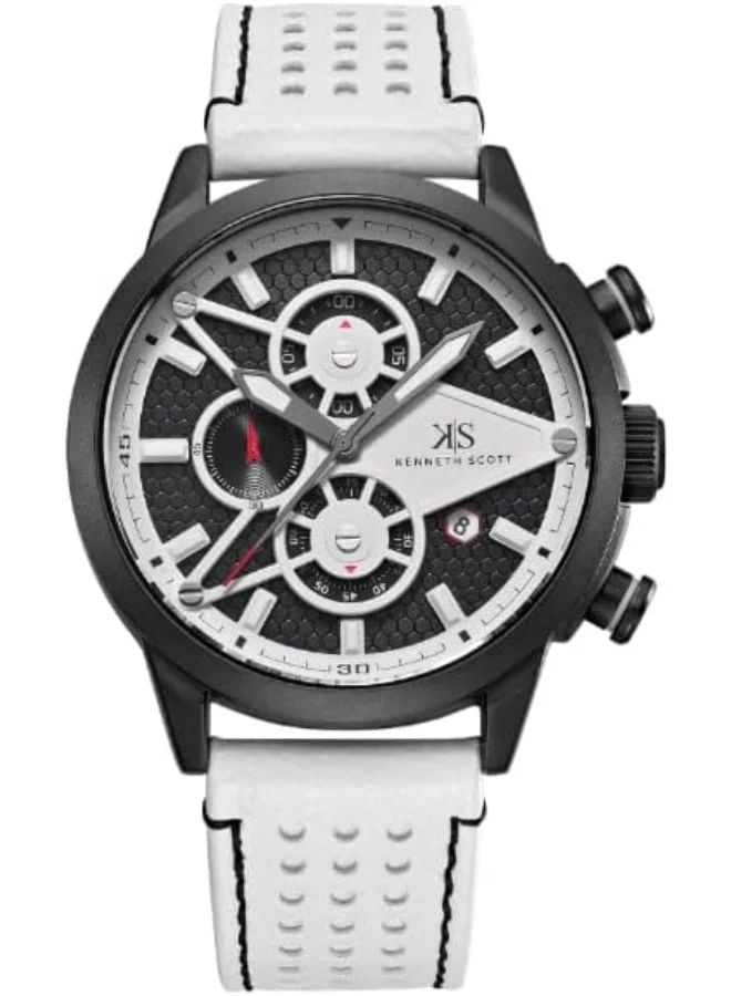 كينيث سكوت Kenneth Scott Men's Watch, Chronograph Display and PU Strap - K25108-BLWB, White