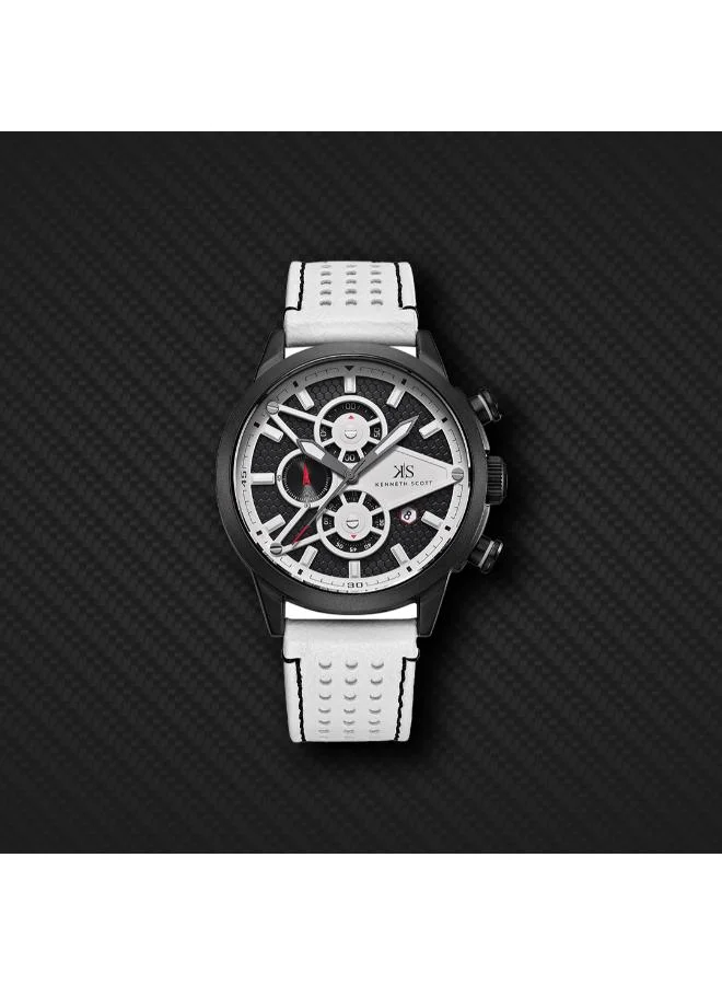 Kenneth Scott black Men's PU Chronograph Watch K25108-BLWB - 45 mm for Men | Best Price UAE