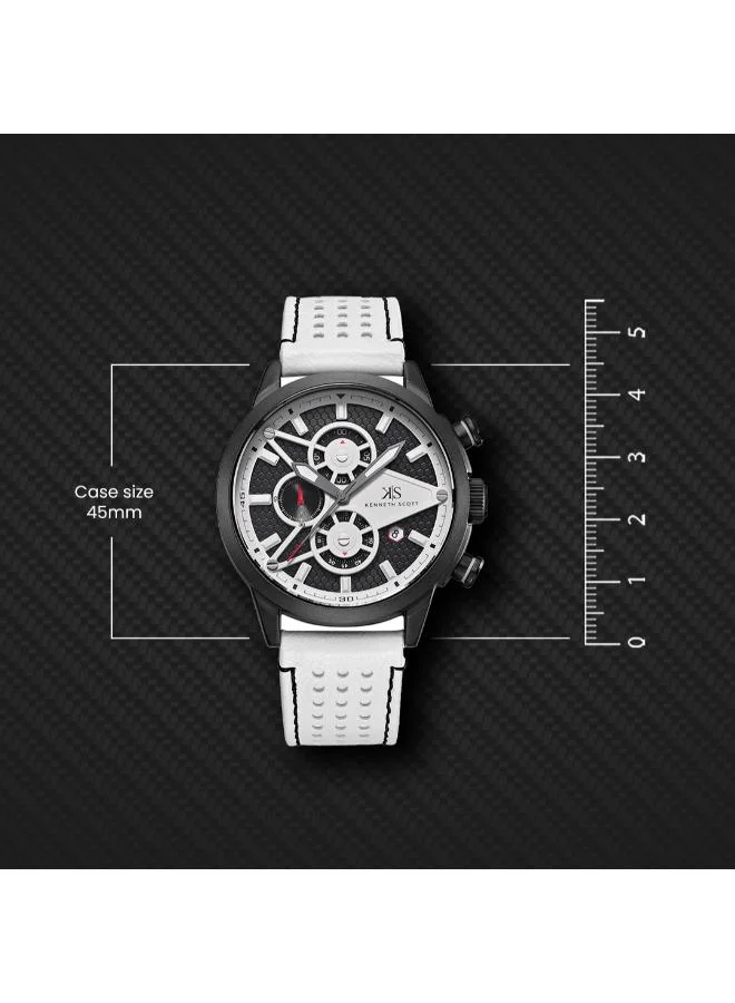 Kenneth Scott black Men's PU Chronograph Watch K25108-BLWB - 45 mm for Men | Best Price UAE