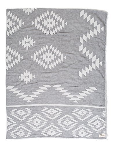 Bersuse 100 Cotton Teotihuacan XL Throw Blanket Turkish Towel Beach Blanket  Beach Camping Essentials  75x90 Inches Silver Grey - Image 1