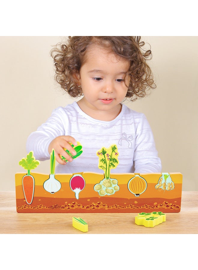 Children's Vegetable Orchard Cognitive Board Hand-held Board Three-dimensional Shape Three-dimensional Jigsaw Puzzle Toy For Early Childhood Education Building Blocks-Color:Vegetable Orchard Cognitive Board - Image 4