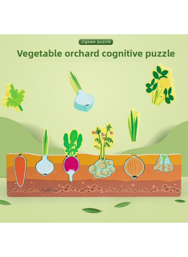 Children's Vegetable Orchard Cognitive Board Hand-held Board Three-dimensional Shape Three-dimensional Jigsaw Puzzle Toy For Early Childhood Education Building Blocks-Color:Vegetable Orchard Cognitive Board - Image 2