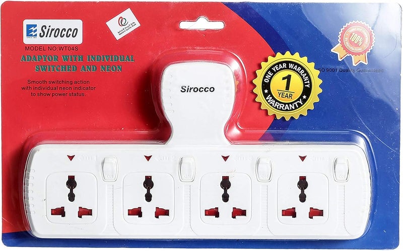 Sirocco WT04S 4-Way Plug Socket Adaptor with Individual Switches - Image 1