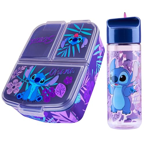 Disney Stitch Kids Lunch Box with Compartments and Water Bottle for School BluePurple - Image 1