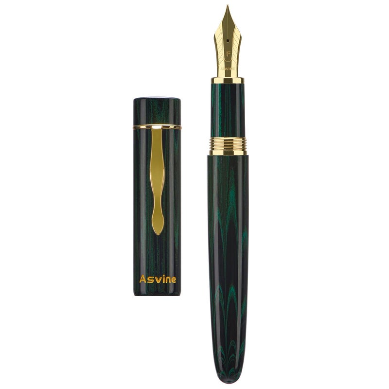 Asvine C2000 Germany Cumberland Ebonite Fountain Pen 8 Medium Nib Large Handcraft Pen with Converter Pen Box Collection Set Green - Image 2