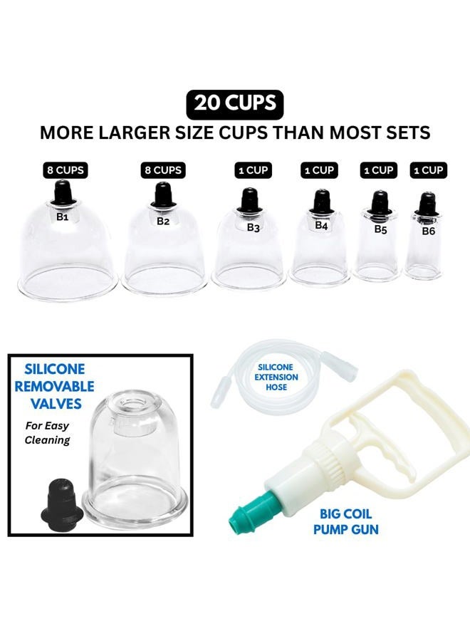 Cupping Warehouse TM 20 Chinese Cup Polycarbonate Professional Therapy Set with Pump Gun and Extension Tube and Silicone Top (20Chinese) - Image 2
