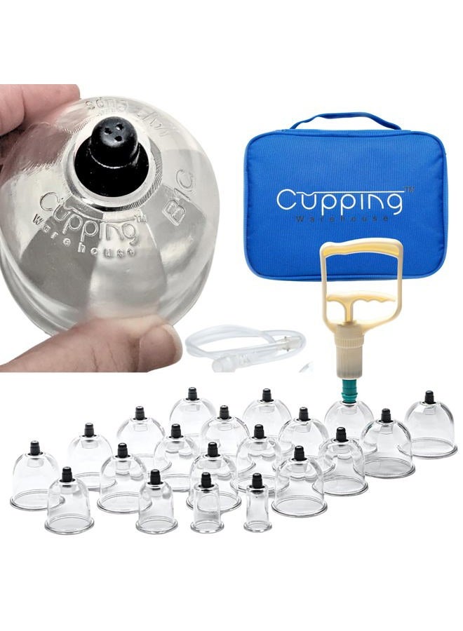 Cupping Warehouse TM 20 Chinese Cup Polycarbonate Professional Therapy Set with Pump Gun and Extension Tube and Silicone Top (20Chinese) - Image 1