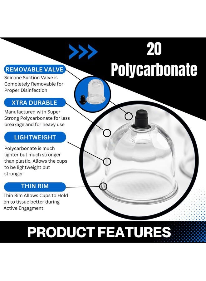 Cupping Warehouse TM 20 Chinese Cup Polycarbonate Professional Therapy Set with Pump Gun and Extension Tube and Silicone Top (20Chinese) - Image 3