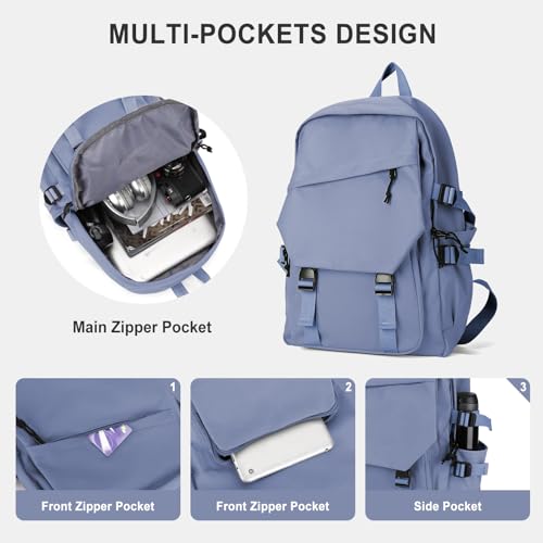 coowoz College Backpack Waterproof Black College Bags For Women Lightweight Travel Rucksack Casual Daypack Laptop Backpacks For Men Women(Blue Purple) - Image 3