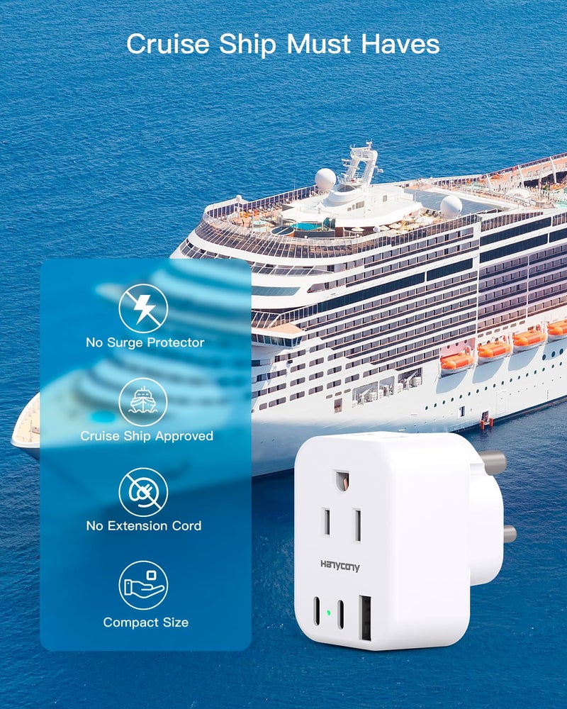 HANYCONY US to India Plug Adapter, Type D Travel Adapter with 3 Outlets 4 USB Ports(2 USB C), India Power Travel Adapter for USA to India, Bangladesh, Maldives, Pakistan - Image 5