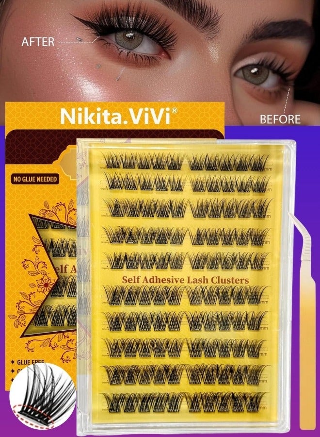 NIKITA.VIVI 100 قطعة مجموعة رموش مسبقة الالتصاق مع ملاقط رموش لاصقة ذاتيًا مجموعة كتل الرموش، رموش مزيفة D Curl كتل رموش مسبقة اللصق رموش رقيقة مجموعة كتل الرموش للمبتدئين واستخدام الصالون مجموعة تمديد الرموش DIY رموش مزيفة بحجم 10-16 مم - Image 1