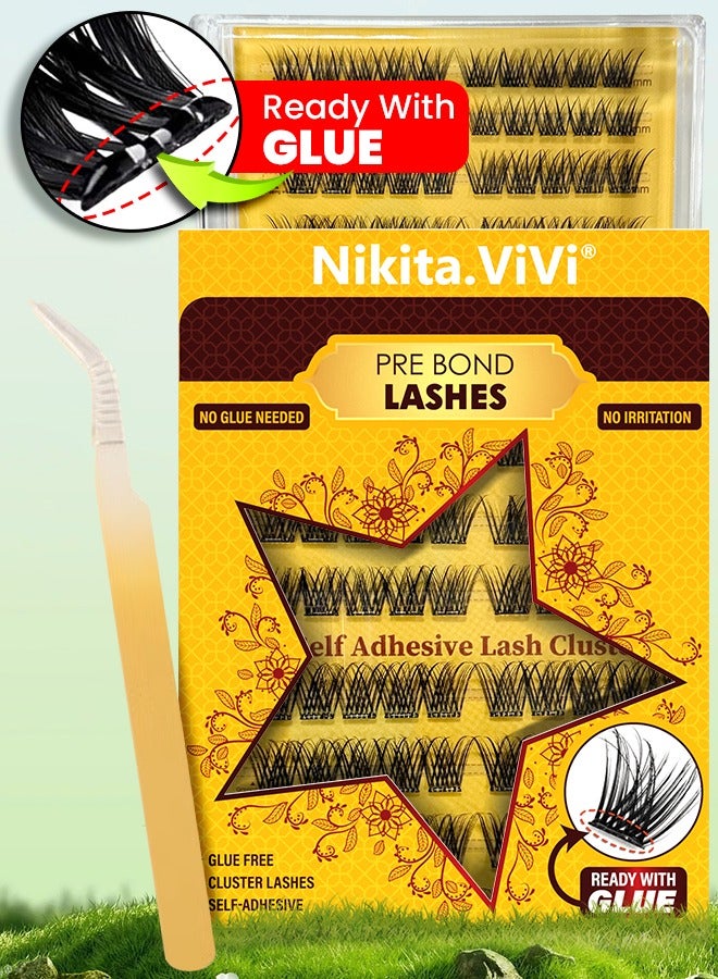 NIKITA.VIVI 100 قطعة مجموعة رموش مسبقة الالتصاق مع ملاقط رموش لاصقة ذاتيًا مجموعة كتل الرموش، رموش مزيفة D Curl كتل رموش مسبقة اللصق رموش رقيقة مجموعة كتل الرموش للمبتدئين واستخدام الصالون مجموعة تمديد الرموش DIY رموش مزيفة بحجم 10-16 مم - Image 2