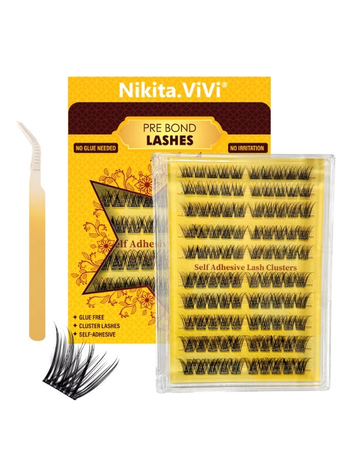 NIKITA.VIVI 100 قطعة مجموعة رموش مسبقة الالتصاق مع ملاقط رموش لاصقة ذاتيًا مجموعة كتل الرموش، رموش مزيفة D Curl كتل رموش مسبقة اللصق رموش رقيقة مجموعة كتل الرموش للمبتدئين واستخدام الصالون مجموعة تمديد الرموش DIY رموش مزيفة بحجم 10-16 مم - Image 3