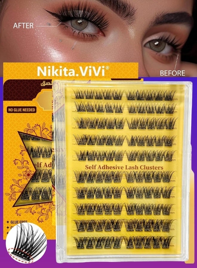 NIKITA.VIVI 100 قطعة مجموعة رموش مسبقة الالتصاق مع ملاقط رموش لاصقة ذاتيًا مجموعة كتل الرموش، رموش مزيفة D Curl كتل رموش مسبقة اللصق رموش رقيقة مجموعة كتل الرموش للمبتدئين واستخدام الصالون مجموعة تمديد الرموش DIY رموش مزيفة بحجم 10-16 مم - Image 1