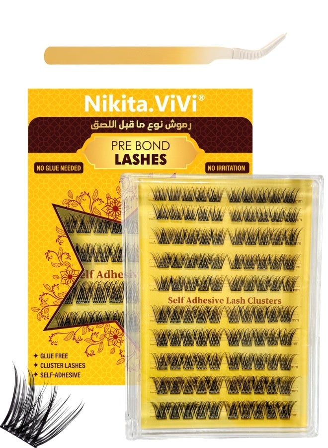 NIKITA.VIVI 100 قطعة مجموعة رموش مسبقة الالتصاق مع ملاقط رموش لاصقة ذاتيًا مجموعة كتل الرموش، رموش مزيفة D Curl كتل رموش مسبقة اللصق رموش رقيقة مجموعة كتل الرموش للمبتدئين واستخدام الصالون مجموعة تمديد الرموش DIY رموش مزيفة بحجم 10-16 مم - Image 3