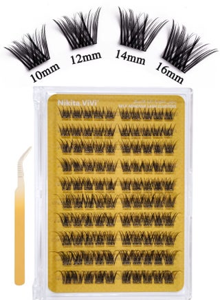 Pre Bond Lashes Kit with Tweezers Self Adhesive Eyelashes Eyelash Clusters Kit, False Eyelashes D Curl Pre Glued Lash Clusters Wispy Lash Cluster Kit False Lashes for Beginners and Salon use Press On DIY Lash Extension Kit Falselashes Eye Makeup Kit 10-16mm Size 100 Pcs - view 2