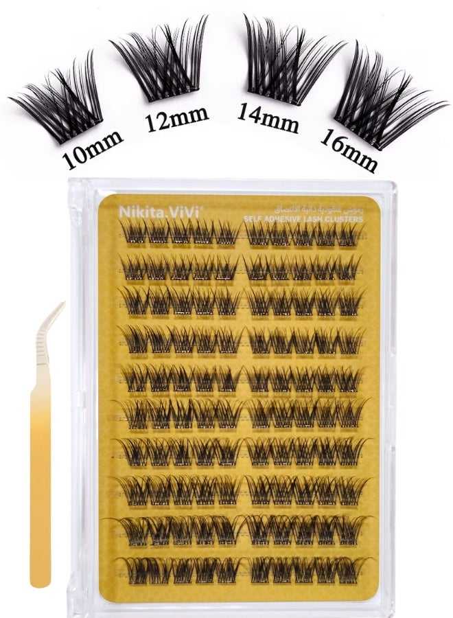 NIKITA.VIVI Pre Bond Lashes Kit with Tweezers Self Adhesive Eyelashes Eyelash Clusters Kit, False Eyelashes D Curl Pre Glued Lash Clusters Wispy Lash Cluster Kit False Lashes for Beginners and Salon use Press On DIY Lash Extension Kit Falselashes Eye Makeup Kit 10-16mm Size 100 Pcs - Image 2