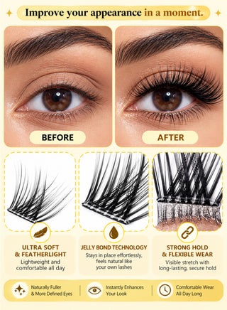 Pre Bond Lashes Kit with Tweezers Self Adhesive Eyelashes Eyelash Clusters Kit, False Eyelashes D Curl Pre Glued Lash Clusters Wispy Lash Cluster Kit False Lashes for Beginners and Salon use Press On DIY Lash Extension Kit Falselashes Eye Makeup Kit 10-16mm Size 100 Pcs - view 4