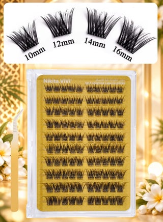 Pre Bond Lashes Kit with Tweezers Self Adhesive Eyelashes Eyelash Clusters Kit, False Eyelashes D Curl Pre Glued Lash Clusters Wispy Lash Cluster Kit False Lashes for Beginners and Salon use Press On DIY Lash Extension Kit Falselashes Eye Makeup Kit 10-16mm Size 100 Pcs - view 2