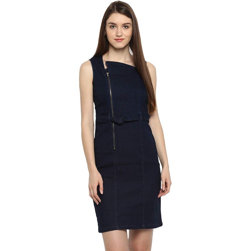 StyleStone Women's Bodycon Knee Length Dress (Blue, Large) - Image 5
