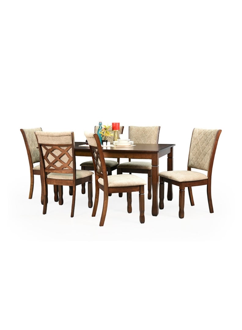 ROYALOAK Boston Wooden Dining Set 6 Seater, Solid Wood Legs, Cushioned Seat, Cushioned and Flat Backrest, Square Husky Legs, Cutout Designer Backrest, Dining Table 6 Seater. - Image 3