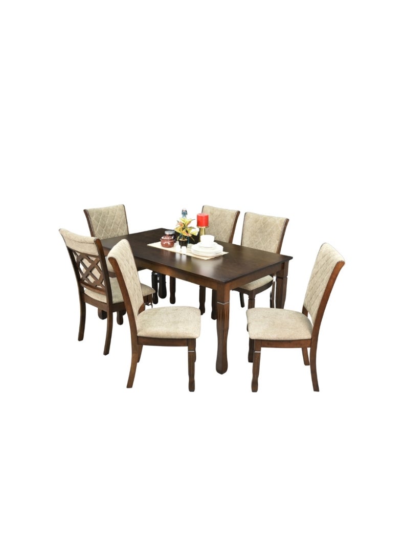 ROYALOAK Boston Wooden Dining Set 6 Seater, Solid Wood Legs, Cushioned Seat, Cushioned and Flat Backrest, Square Husky Legs, Cutout Designer Backrest, Dining Table 6 Seater. - Image 2