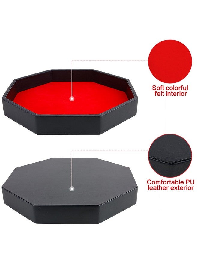 RERIVER RERIVER Dice Rolling Tray, Felt Lined PU Leather Octagon Dice Tray for Dungeon Crawler Games, Red  - Image 2
