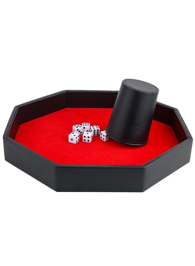 RERIVER RERIVER Dice Rolling Tray, Felt Lined PU Leather Octagon Dice Tray for Dungeon Crawler Games, Red  - Image 4