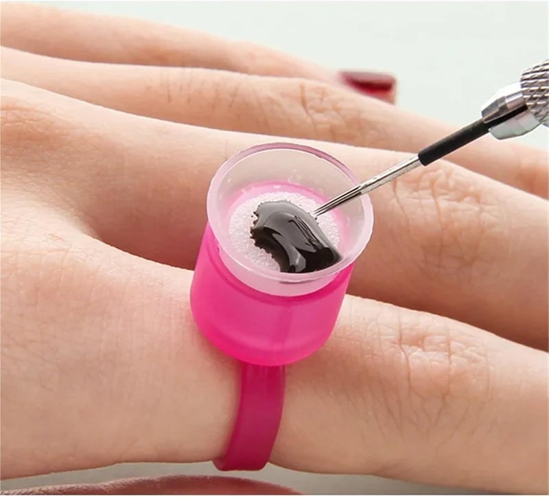 Tattoo Ink Caps 100pcs Black Tattoo Ink Cup Disposable Ring with Sponge for Microblading Permanent Makeup Accessories Pigment Holders(Pink) - Image 2