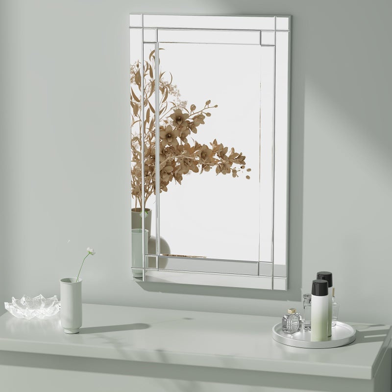 COOL2DAY 18 x 30Frameless Rectangular Wall MirrorPolished Beveled Edge Decorative Mirrors Modern Wall Decor Mirrors Silver Wall Mirror for Bathroom Vanity Entryway and Living Room