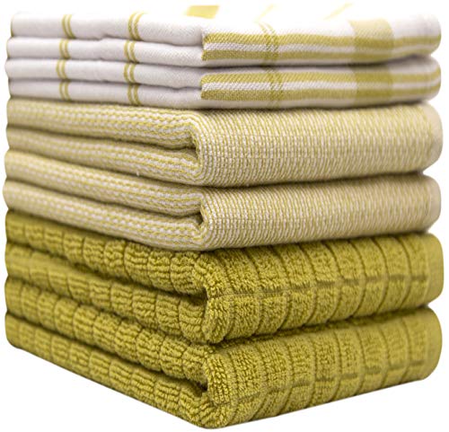 Bumble Towels Premium Kitchen Towels (20”x 28”, 6 Pack) | Large Cotton Dish Towels | Flat & Terry Highly Absorbent Kitchen Linen Set with Hanging Loop | Lime Green Check - Image 2