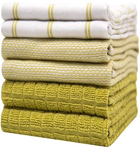 Bumble Towels Premium Kitchen Towels (20”x 28”, 6 Pack) | Large Cotton Dish Towels | Flat & Terry Highly Absorbent Kitchen Linen Set with Hanging Loop | Lime Green Check - Image 1