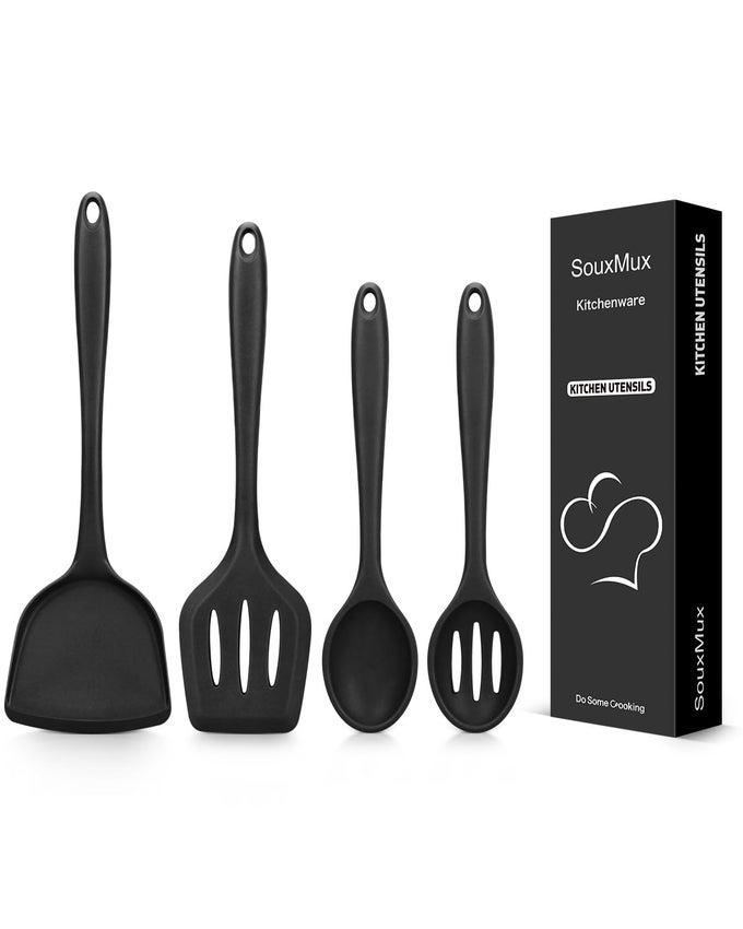 4 PCS SILICONE KITCHEN UTENSILS SET WOK SPATULASSLOTTED TURNERCOOKING SPOONSLOTTED SPOON NONSTICK BPA FREE HIGH HEAT RESISTANT COOKING UTENSILS FOR FRYING MIXING SERVING DRAINING STIRRING