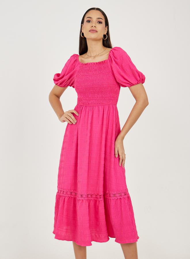 Styli Shirred Puff Sleeve Dress  - Image 2