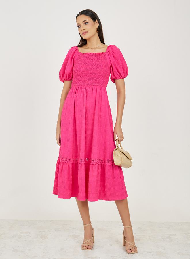 Styli Shirred Puff Sleeve Dress  - Image 1
