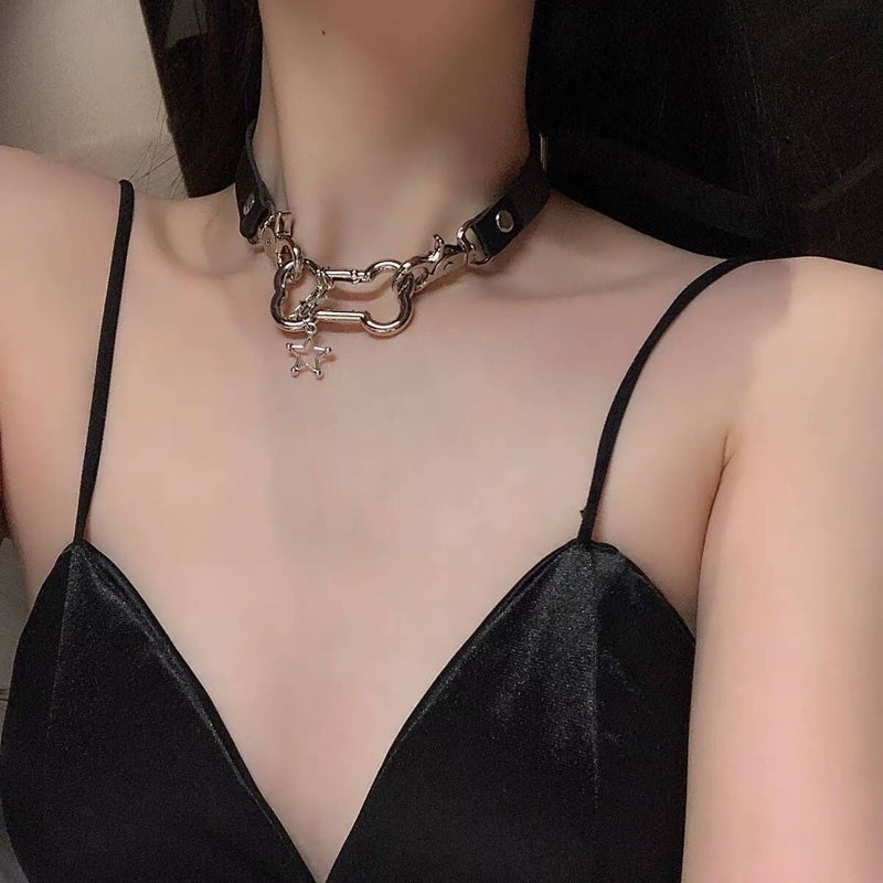 Y2K Star Bone Choker Punk Gothic Necklace Black