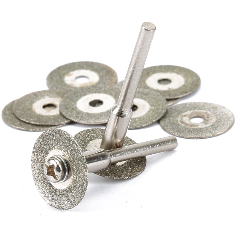 Dophee 10pcs Mini Diamond Coated Cutting Off Discs Wheel with 2 Mandrel Arbor Set Fit Rotary Tool Replacement for Dremel Drill 16mm
