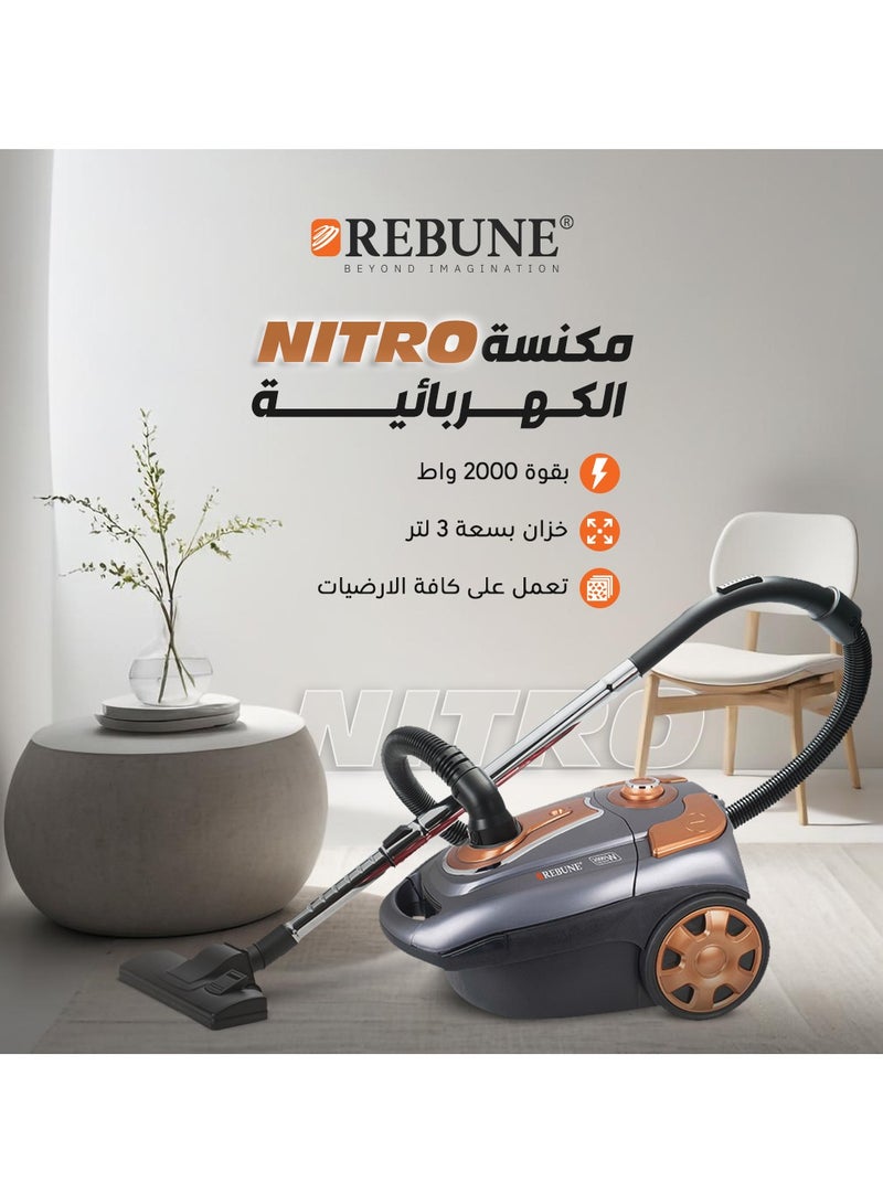 REBUNE Bagged Vacuum Cleaner, Maximum Suction Power 2000 W RE-9-036 Gold - Image 2