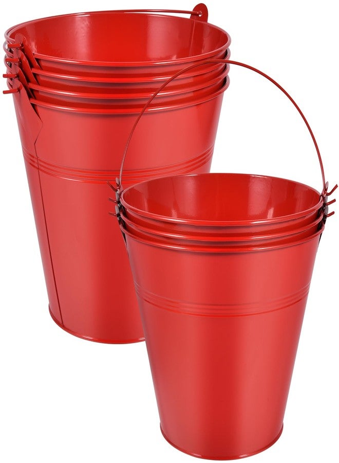 OBTANIM 7 Pack Red Metal Buckets with Handle Galvanized Ice Pails for Plants, Succulents, Party Favors Organizing, Rustic Home Decor or Classrooms Pencil Storage (9.1 x 6.7 inch) - Image 1