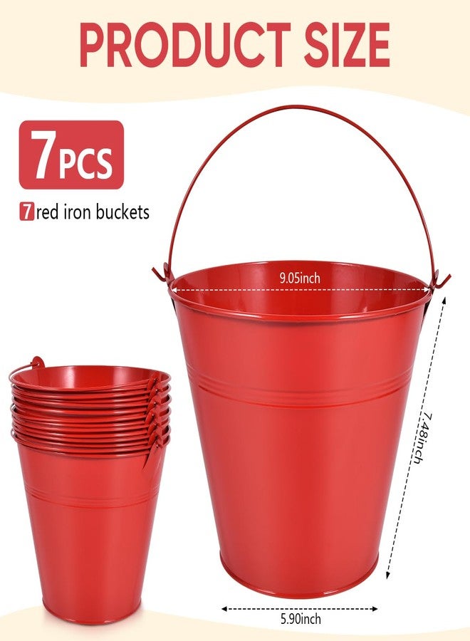 OBTANIM 7 Pack Red Metal Buckets with Handle Galvanized Ice Pails for Plants, Succulents, Party Favors Organizing, Rustic Home Decor or Classrooms Pencil Storage (9.1 x 6.7 inch) - Image 2